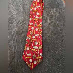 Marc Jeffries Red Golf-Themed Red Tie Silk Handmade In USA